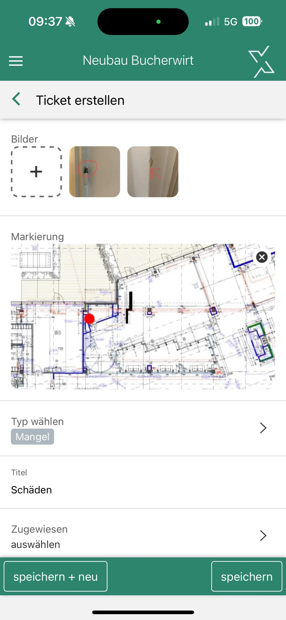 Capture where it happens: ticket with photo and plan markup right on the construction site — offline-capable.
